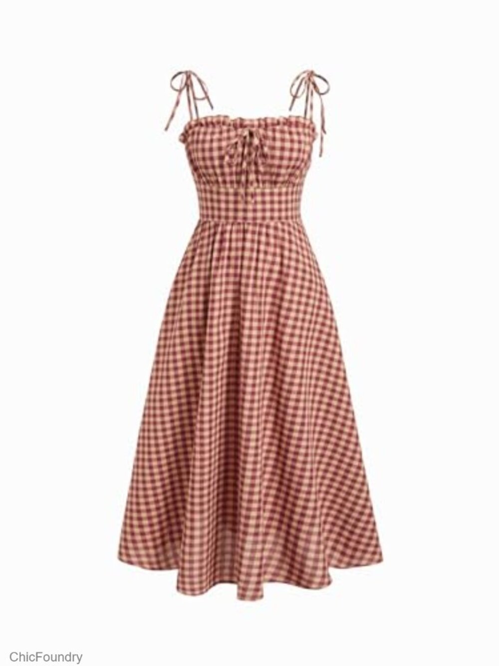 Women's Gingham Maxi Dress Bow Tie Square Neck Plaid Milkmaid Pockets